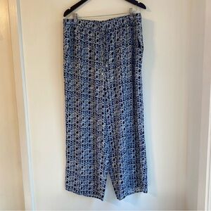 Love Wish Blue & White Pattern Wide Leg Drawstring Pocket Pants Womens Size 2X